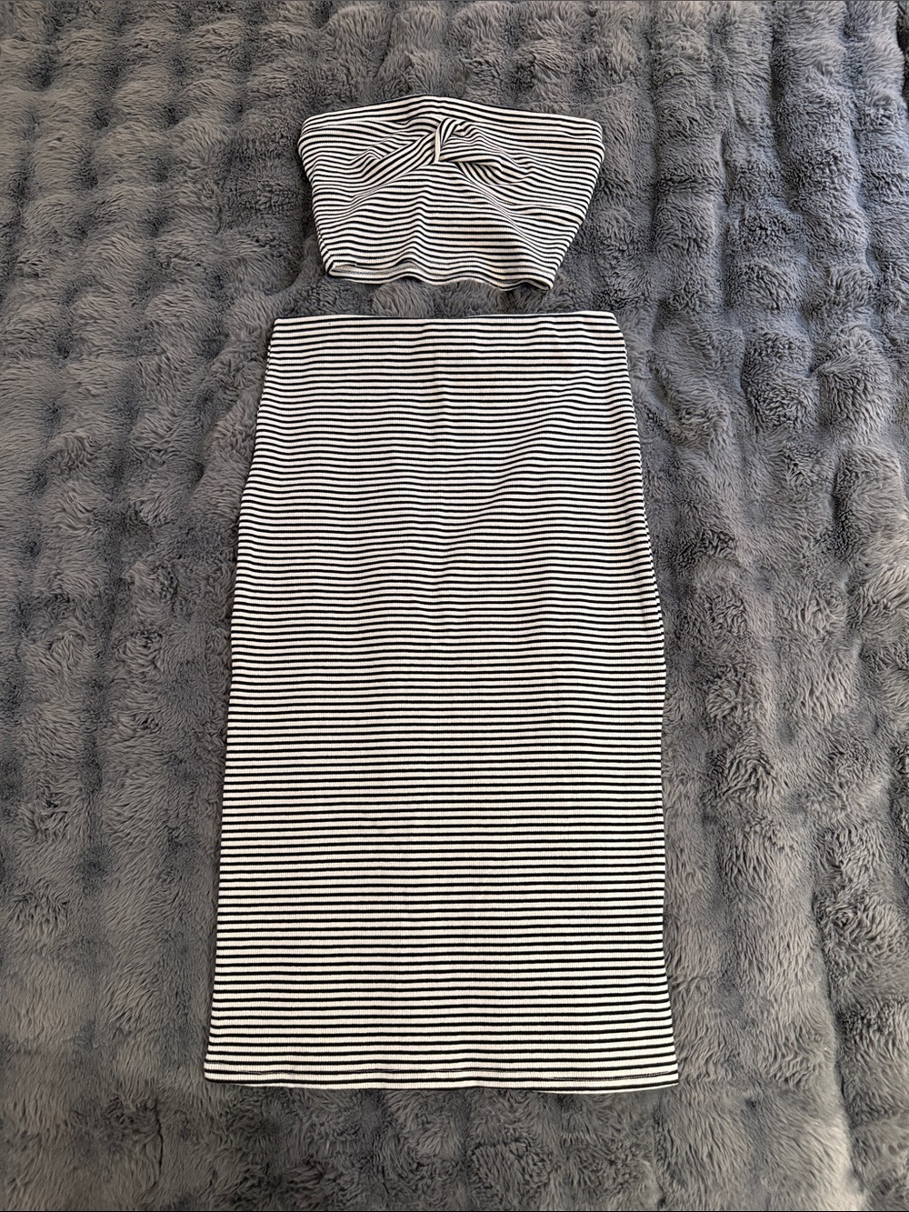 Striped Black and White Tube Skirt Set